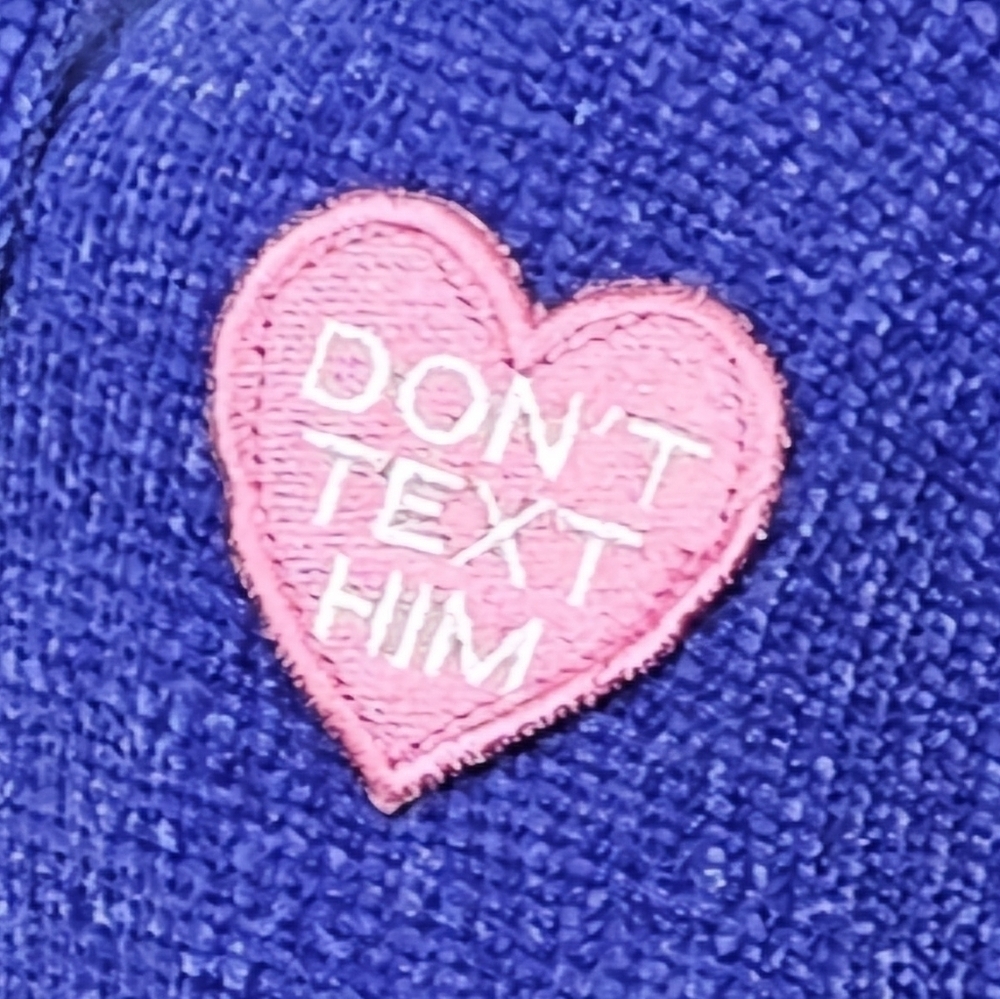 Joe Boxer "Don't Text Him" Patch Chenille Sweater Hoodie BLUE, MEDIUM, NWT!